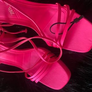 Neon pink strap sandals not used